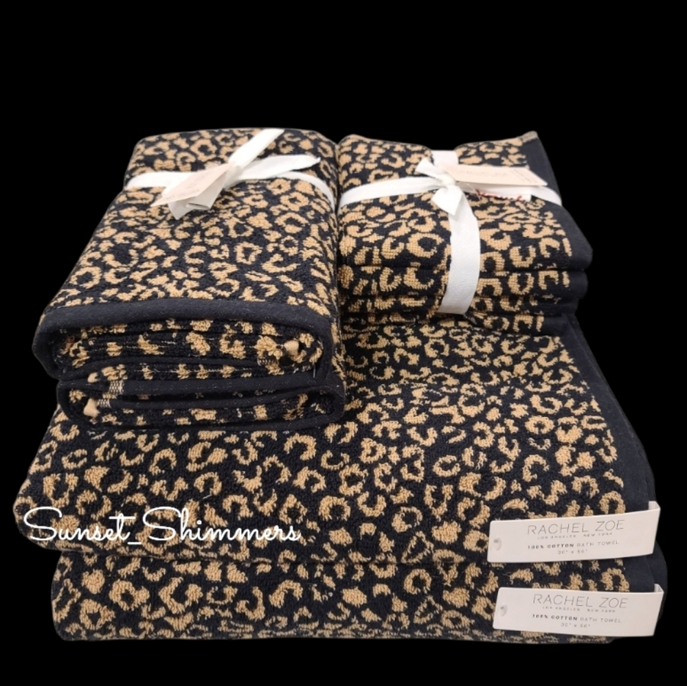 8pc Rachel Zoe Leopard Cheetah Animal Print Bath Hand Washcloth Towel Set New
